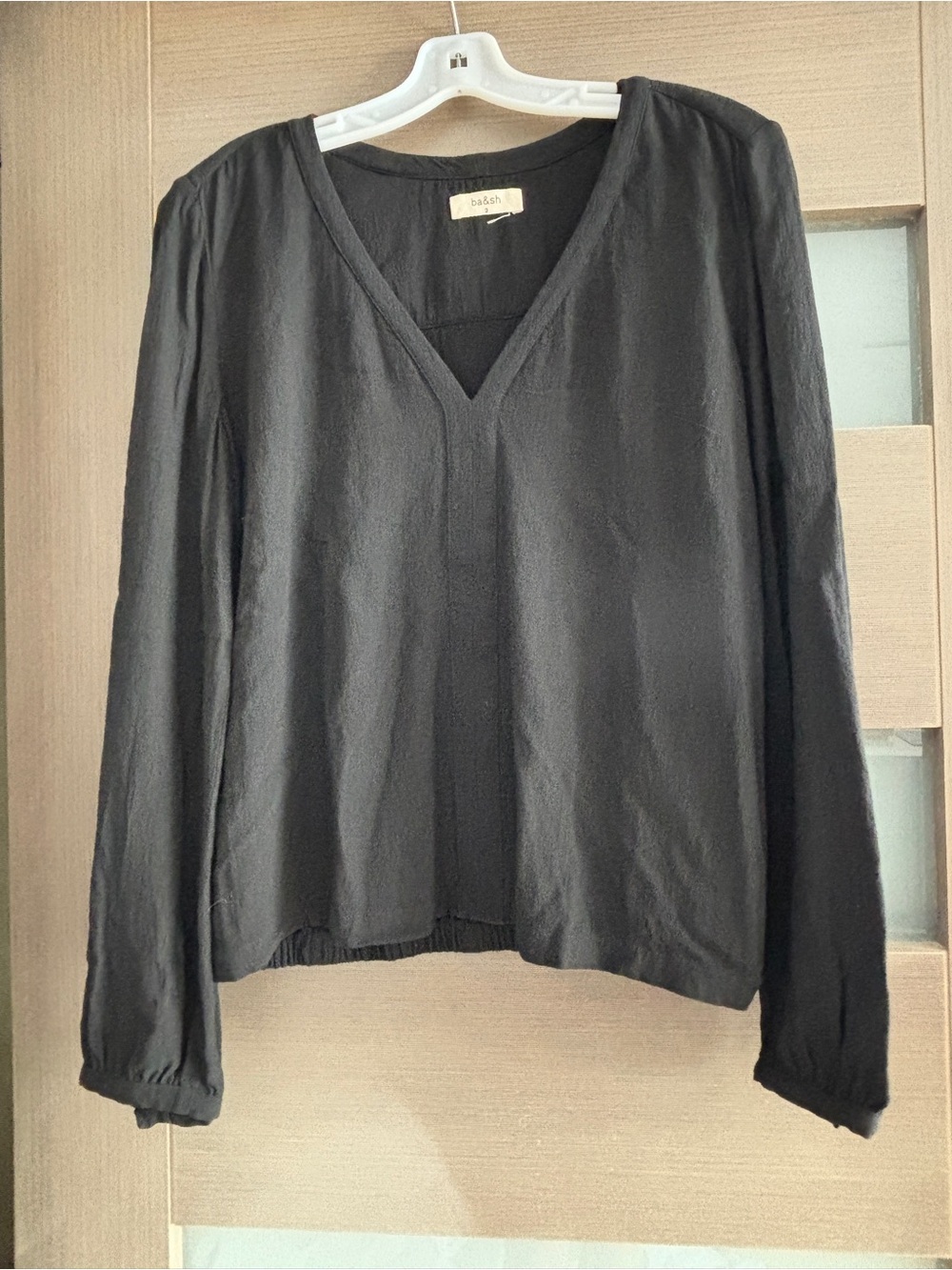 ba&sh Black V-Neck Long Sleeve Blouse - Large